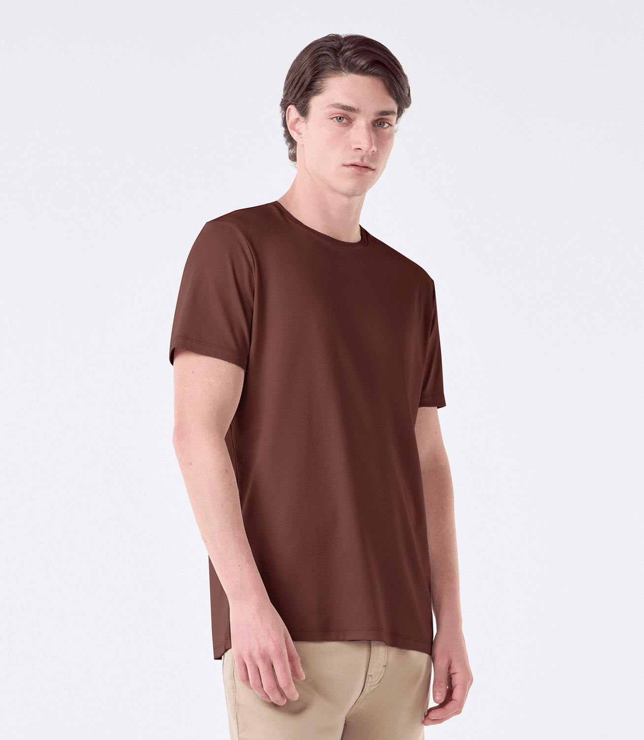 Camiseta Interloque Gola Mao Marrom – slide 1
