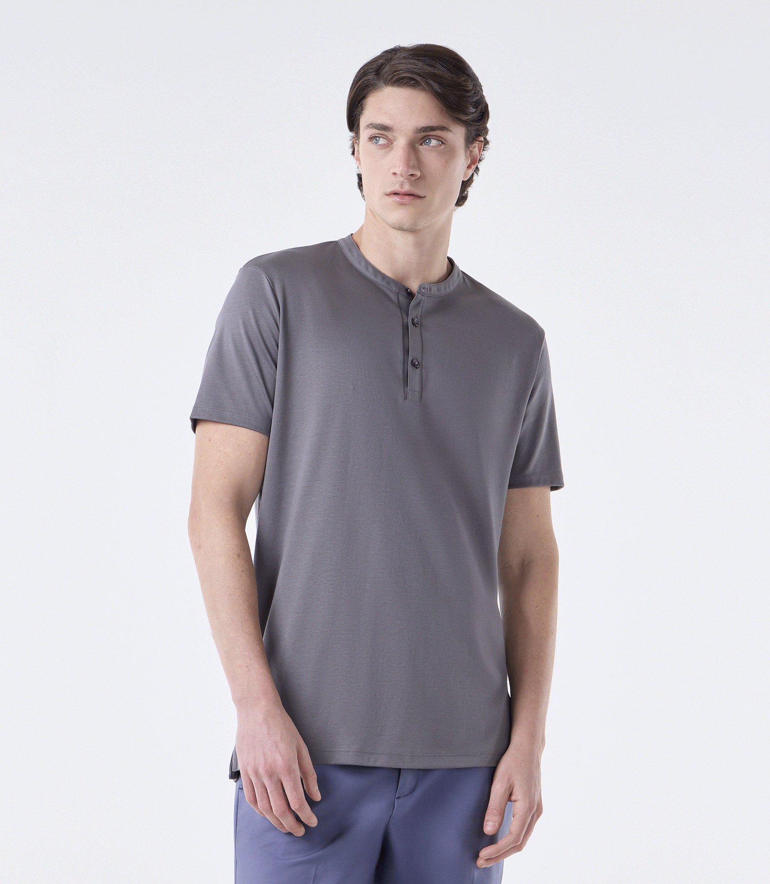 Camiseta Interloque Gola Mao Cinza