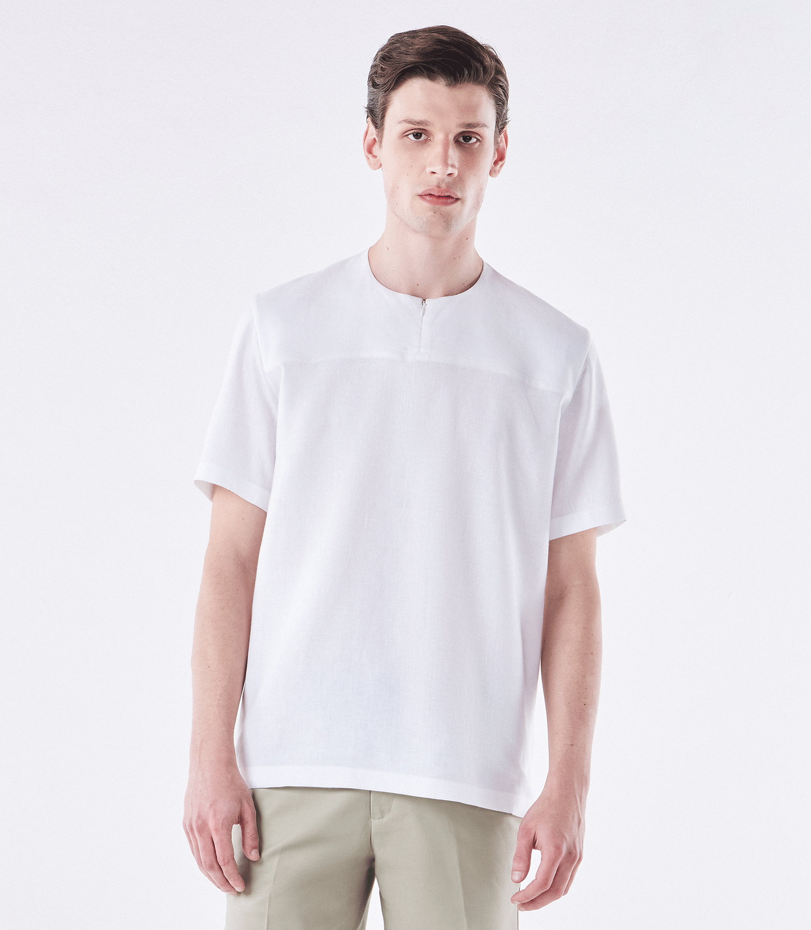 Camiseta Zíper Linho Branco