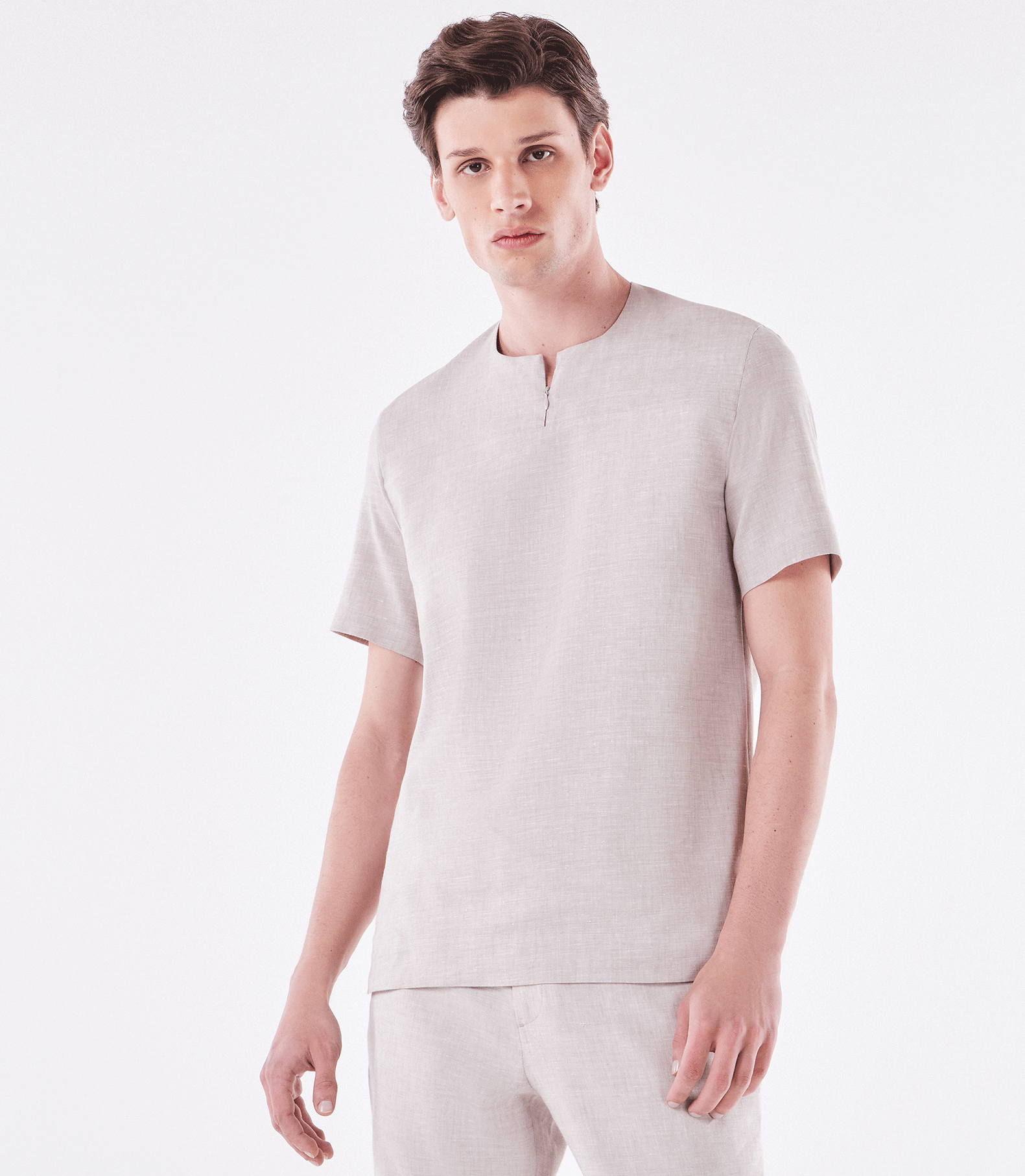 Camiseta Zíper Linho Stretch Bege