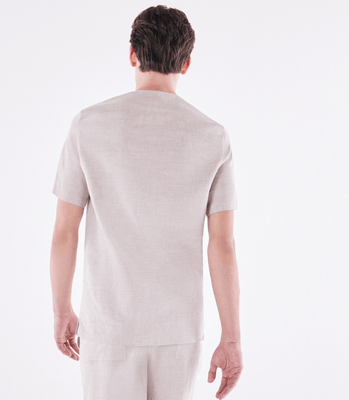 Camiseta Zíper Linho Stretch Bege thumbnail 3