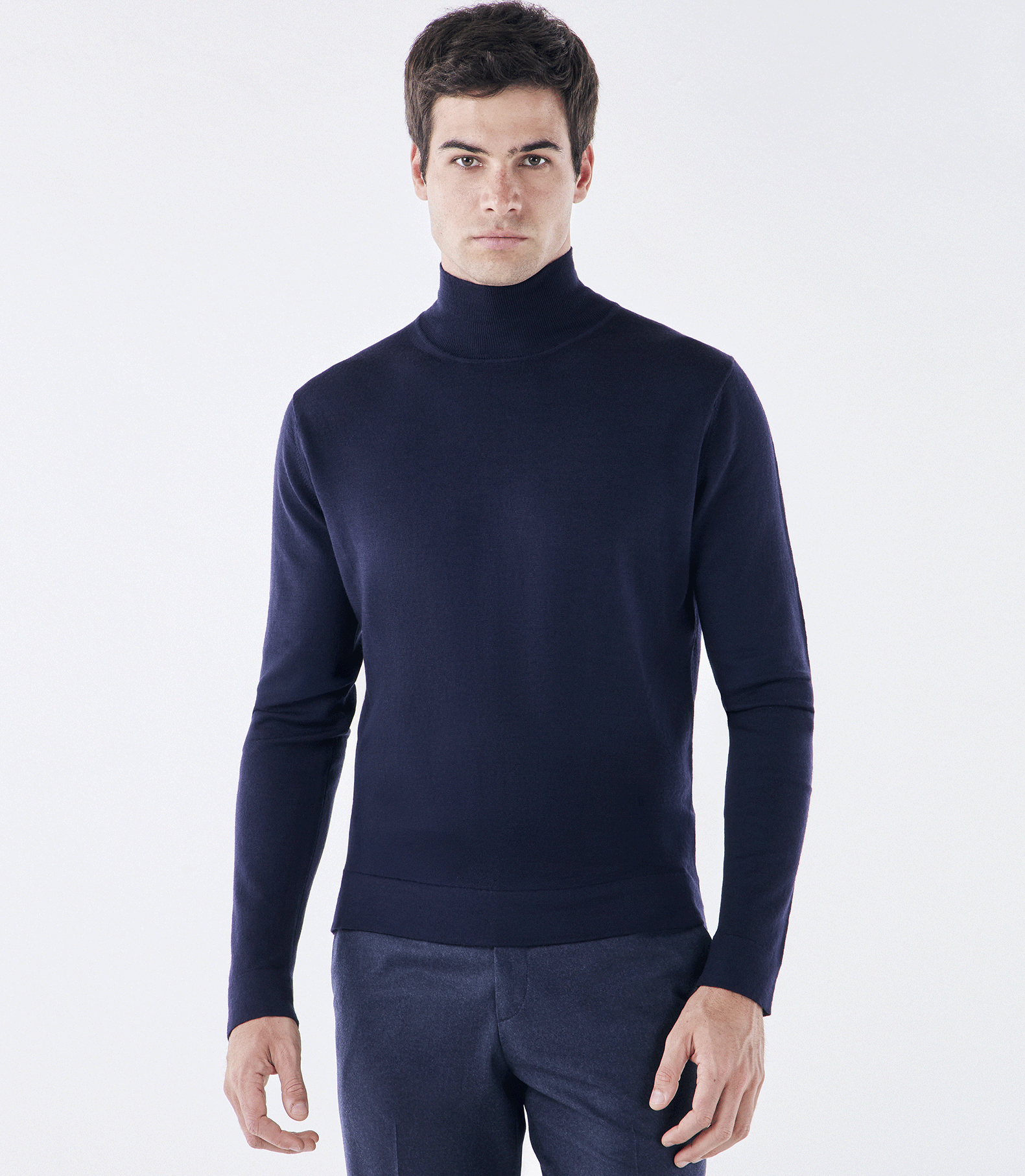 Tricô de Lã Merino Gola Rolê Azul