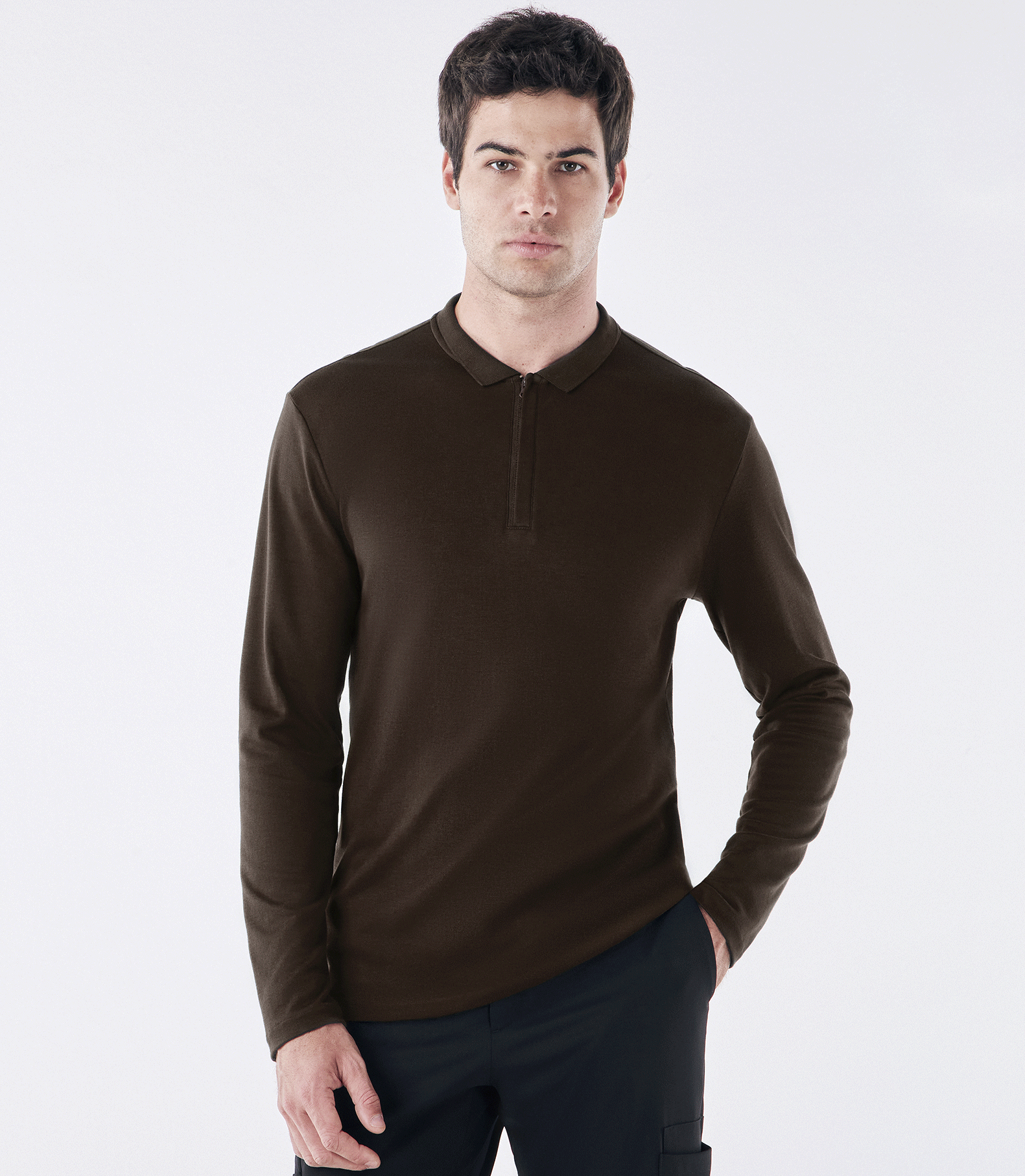 Camisa Polo Pima Zíper Manga Longa Marrom – Ricardo Almeida