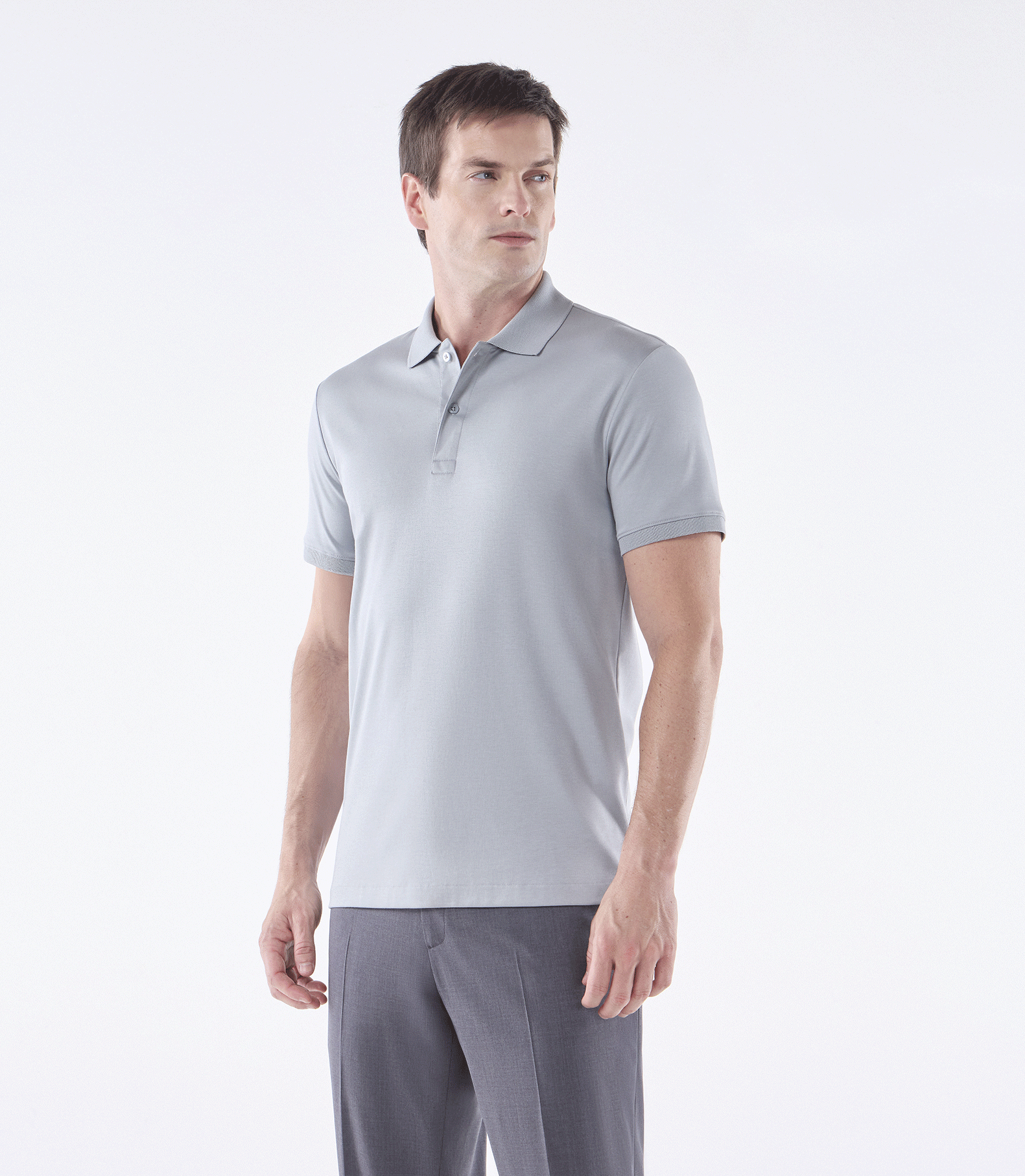 Camisa Polo Interloque 44/1 Manga Curta Cinza