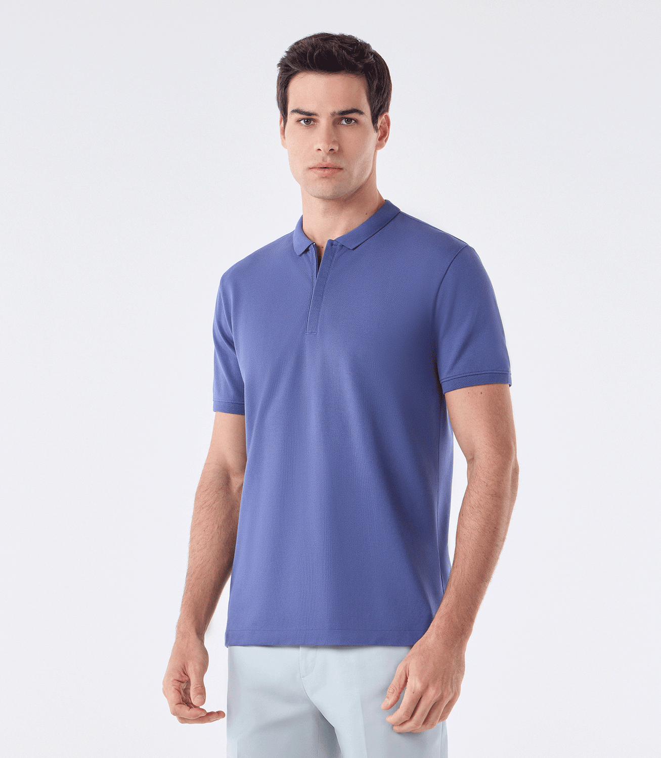 Polo Pima Zíper Gola Estreita Azul – slide 1