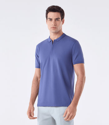 Polo Pima Zíper Gola Estreita Azul thumbnail 1