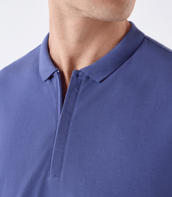 Polo Pima Zíper Gola Estreita Azul thumbnail 4