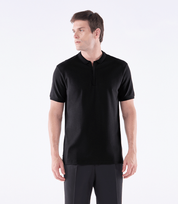 Camisa Polo Pima Zíper Gola Estreita Preto thumbnail 1