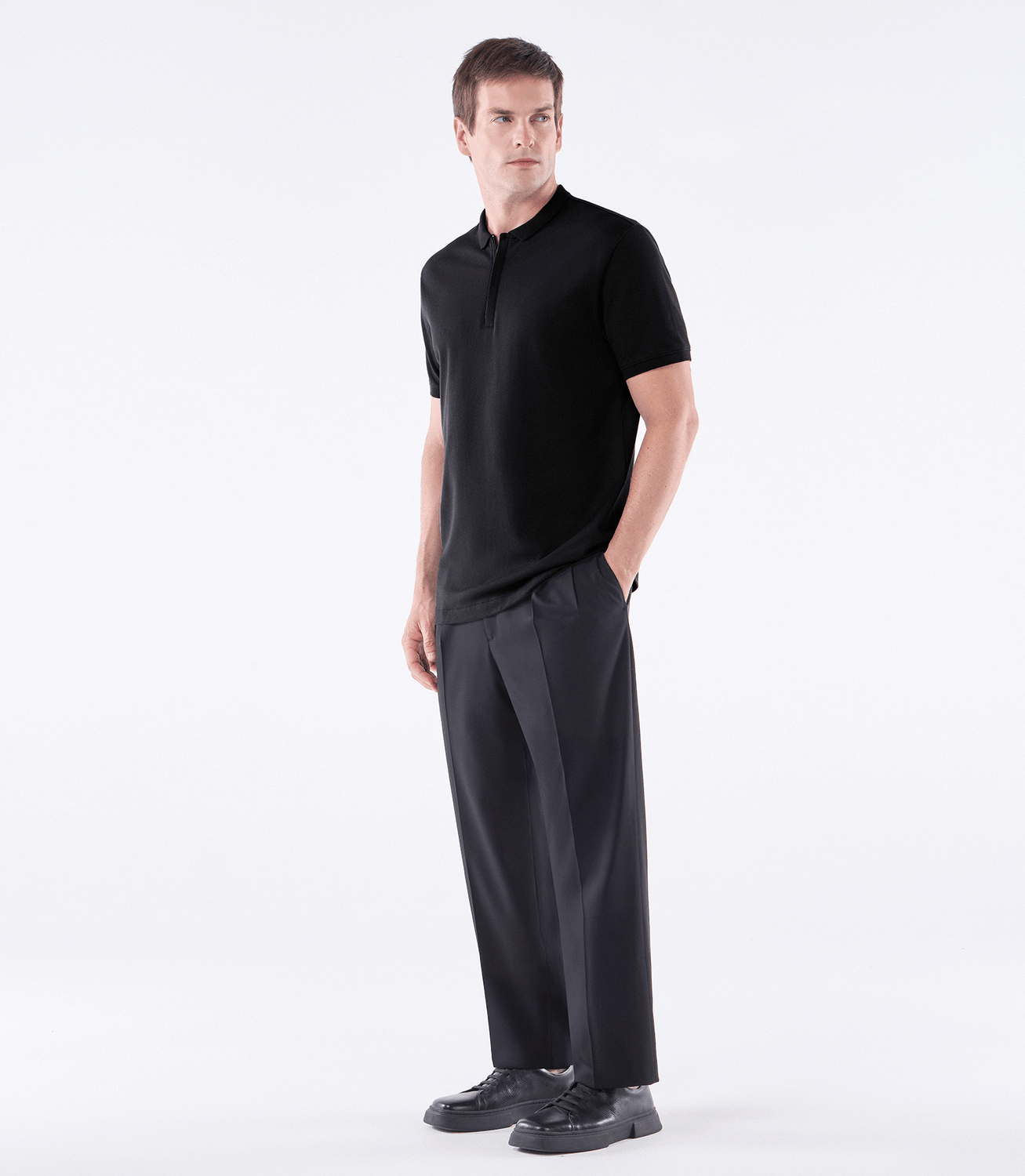 Camisa Polo Pima Zíper Gola Estreita Preto – slide 2