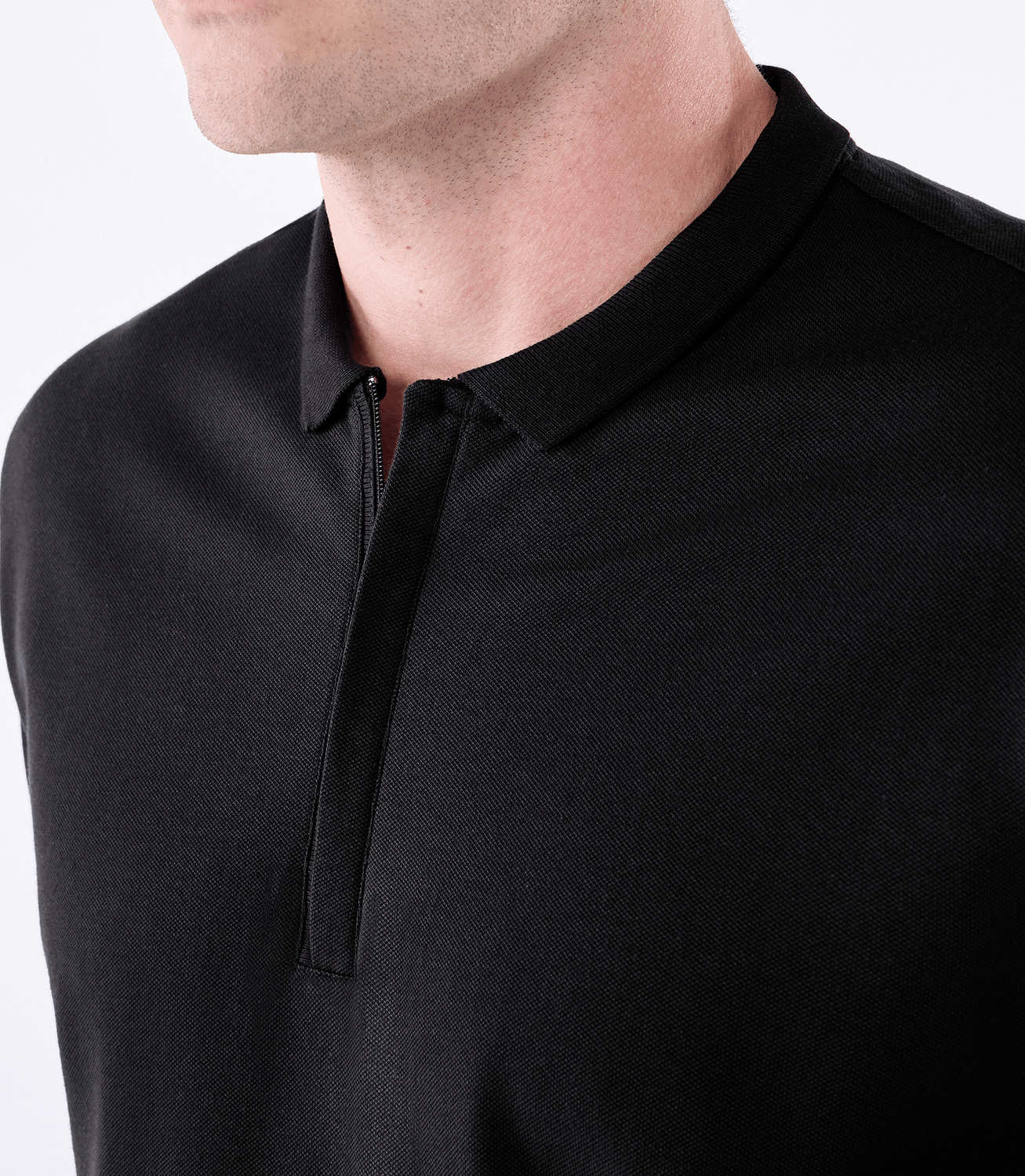 Camisa Polo Pima Zíper Gola Estreita Preto – slide 4