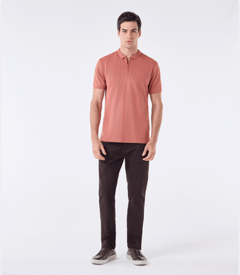 Polo Pima Zíper Gola Estreita Marrom thumbnail 2