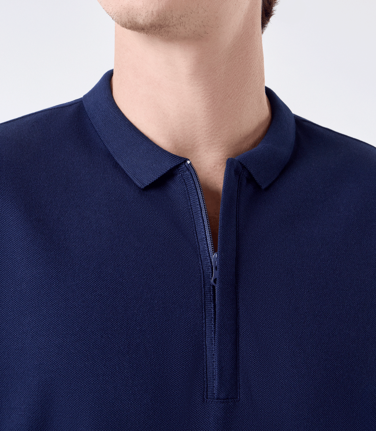 Polo Pima Zíper Gola Estreita Azul – slide 4