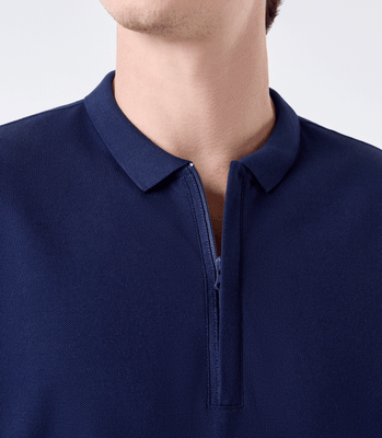 Polo Pima Zíper Gola Estreita Azul thumbnail 4