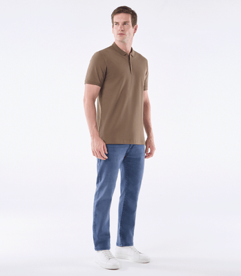 Camisa Polo Pima Zíper Gola Estreita Marrom thumbnail 2