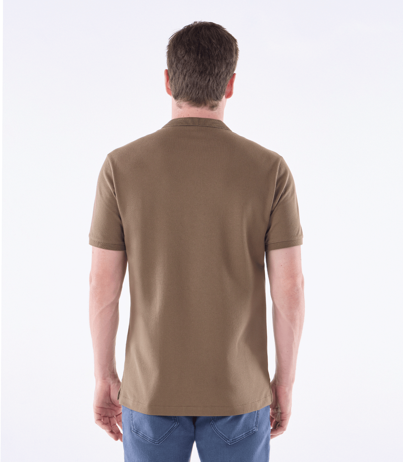 Camisa Polo Pima Zíper Gola Estreita Marrom – slide 3