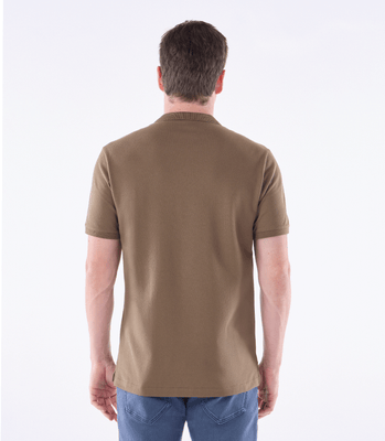 Camisa Polo Pima Zíper Gola Estreita Marrom thumbnail 3