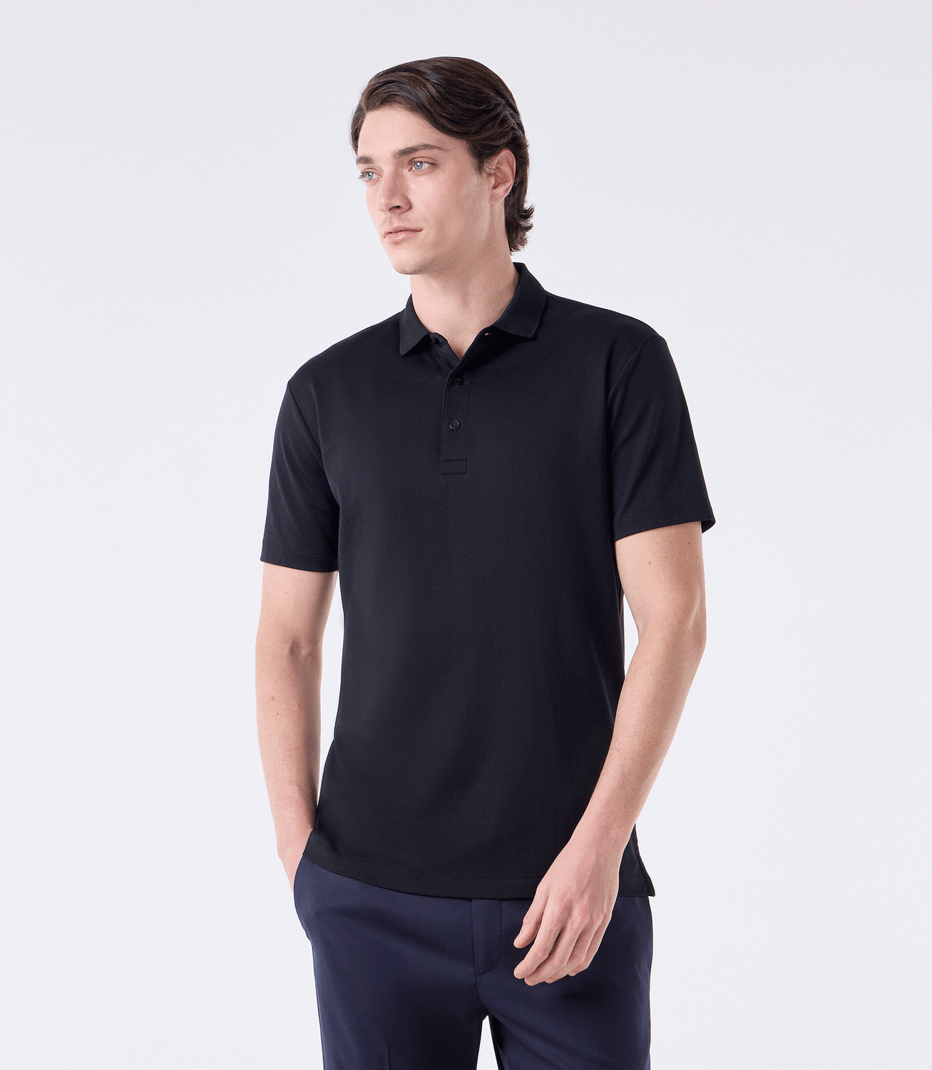 Polo Interloque Fio 140 3 Botões Preto – slide 1