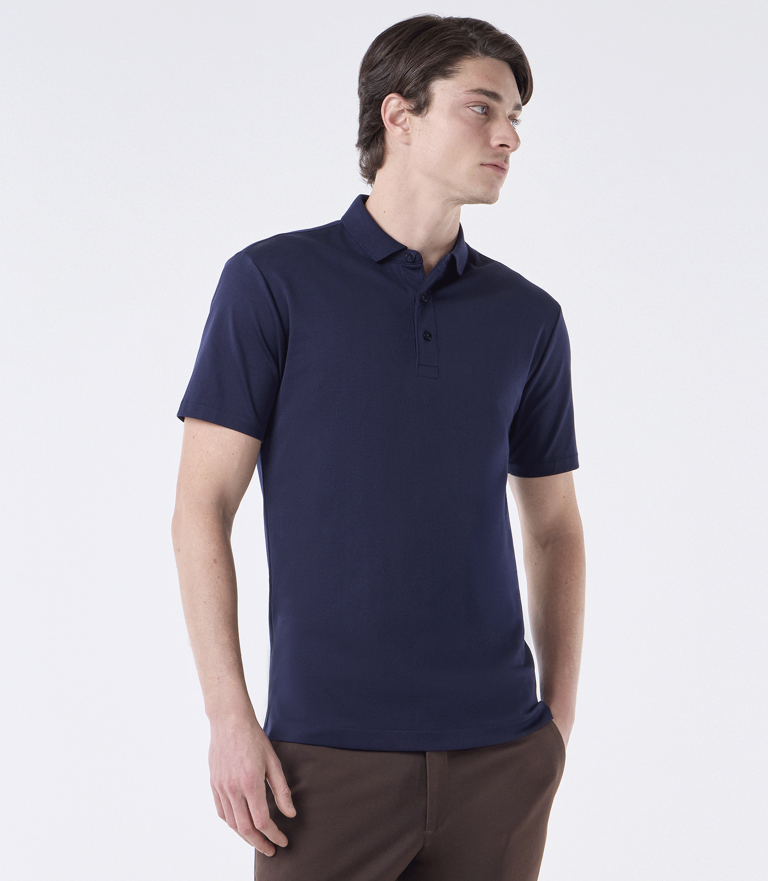 Polo Interloque Fio 140 3 Botões Azul