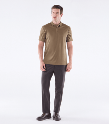 Camisa Polo Interloque Fio 140 Três Botões Marrom thumbnail 2