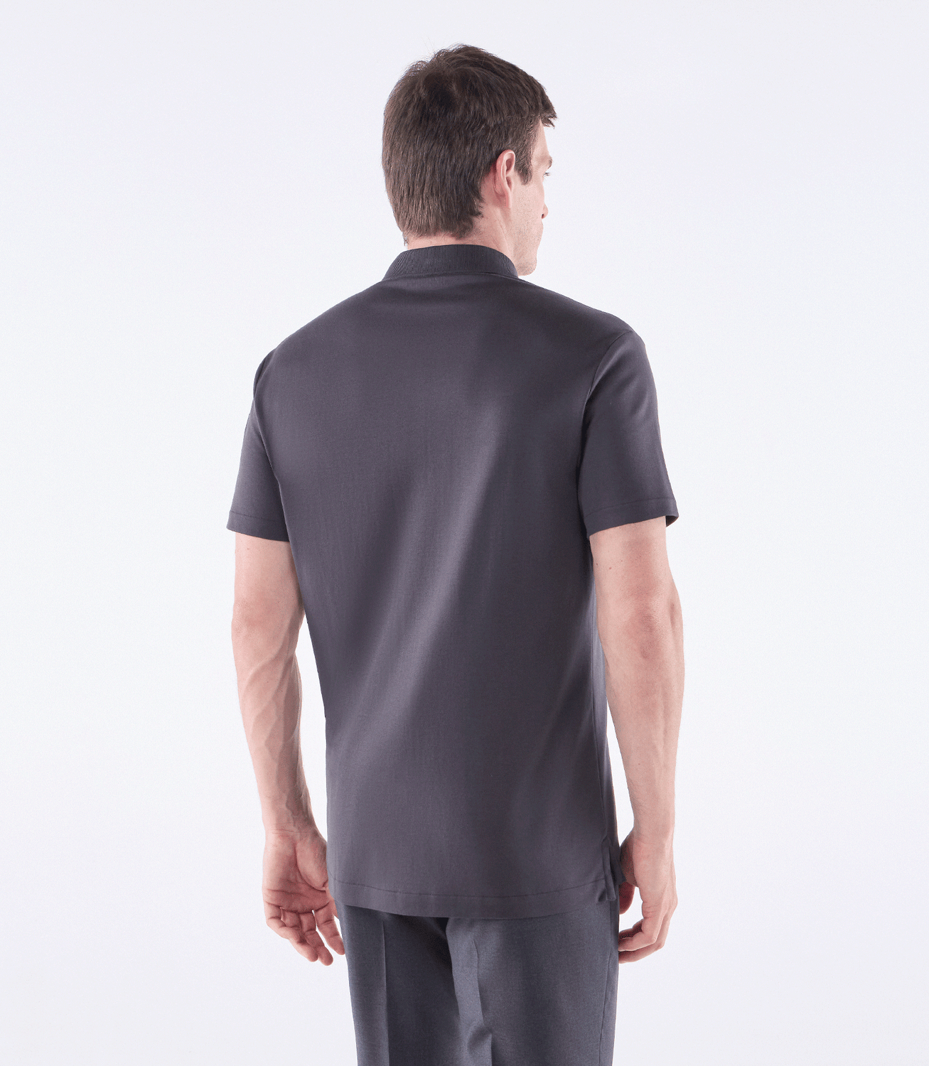 Camisa Polo Interloque Fio 140 Três Botões Cinza – slide 3