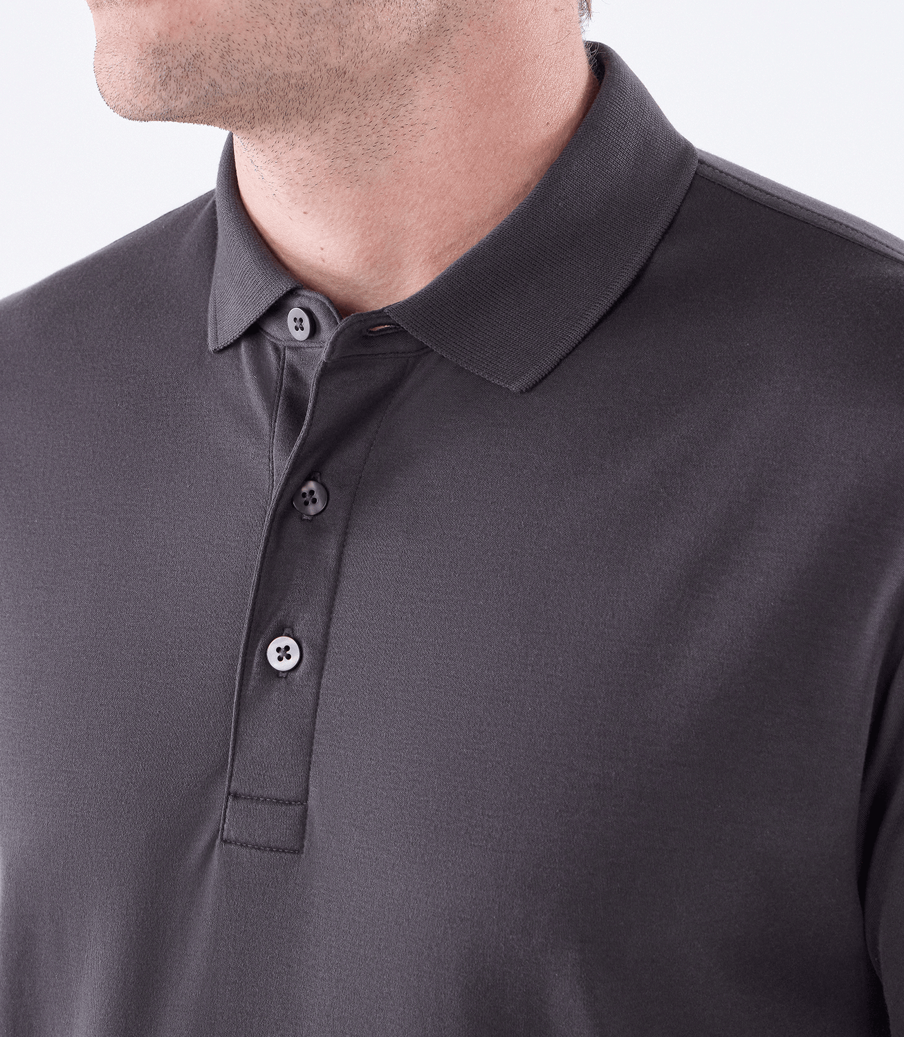 Camisa Polo Interloque Fio 140 Três Botões Cinza – slide 4