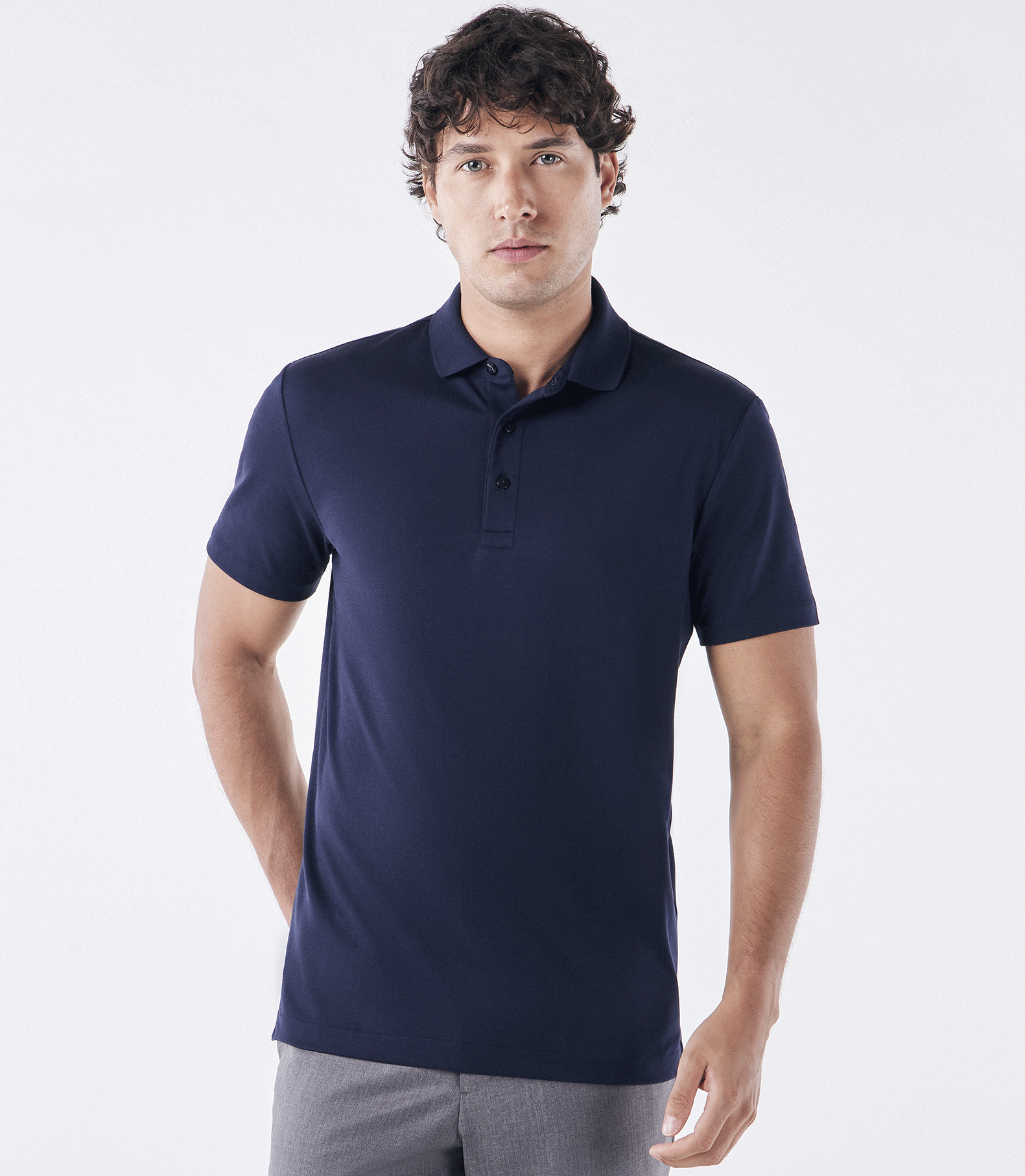 Polo Interloque Fio 140 3 Botões Azul