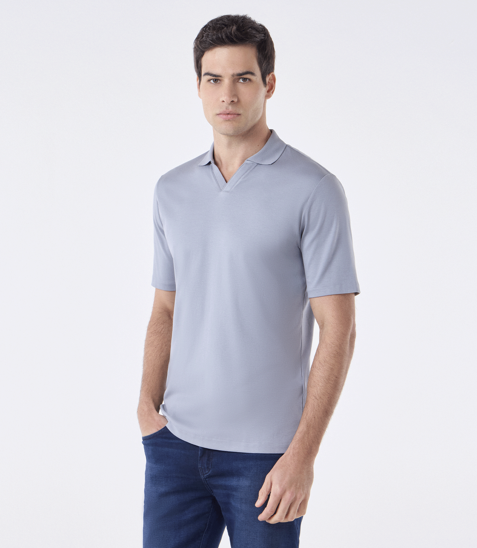 Polo Interloque Gola V Dupla Cinza