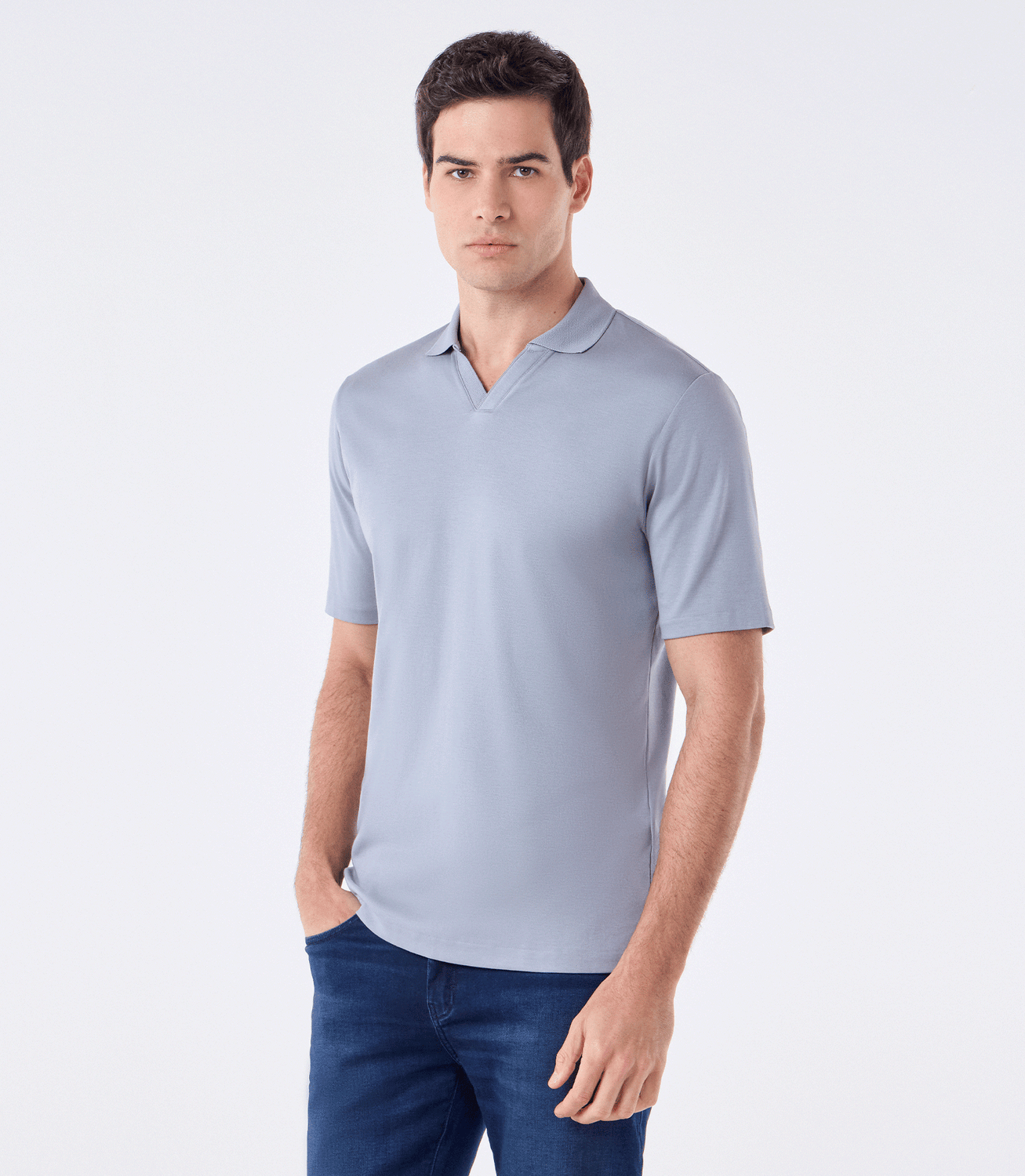 Polo Interloque Gola V Dupla Cinza – slide 1