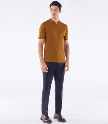 Camisa Polo Interloque 44/1 Gola V Dupla Marrom thumbnail 2