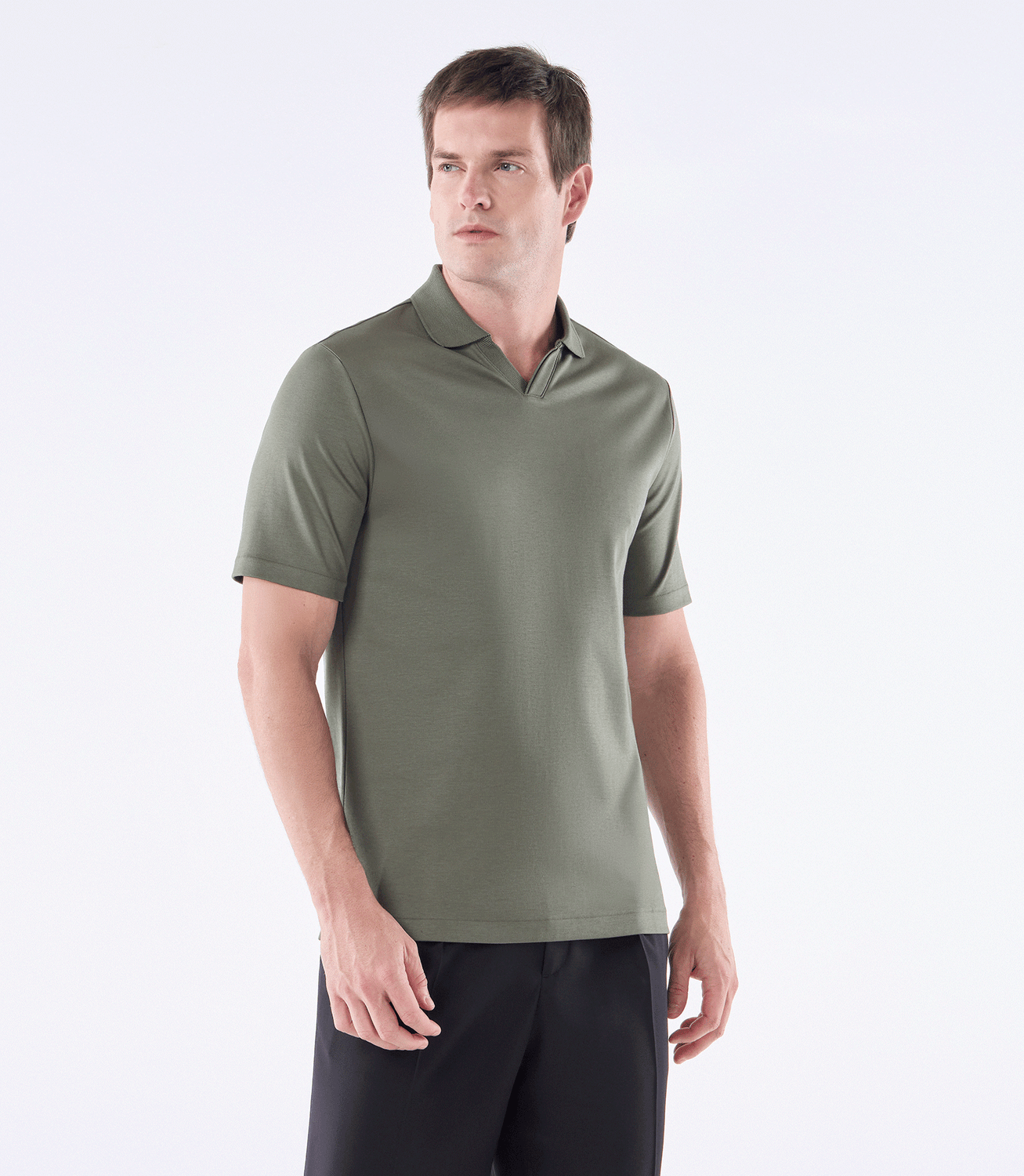 Camisa Polo Interloque 44/1 Gola V Dupla Verde – slide 1