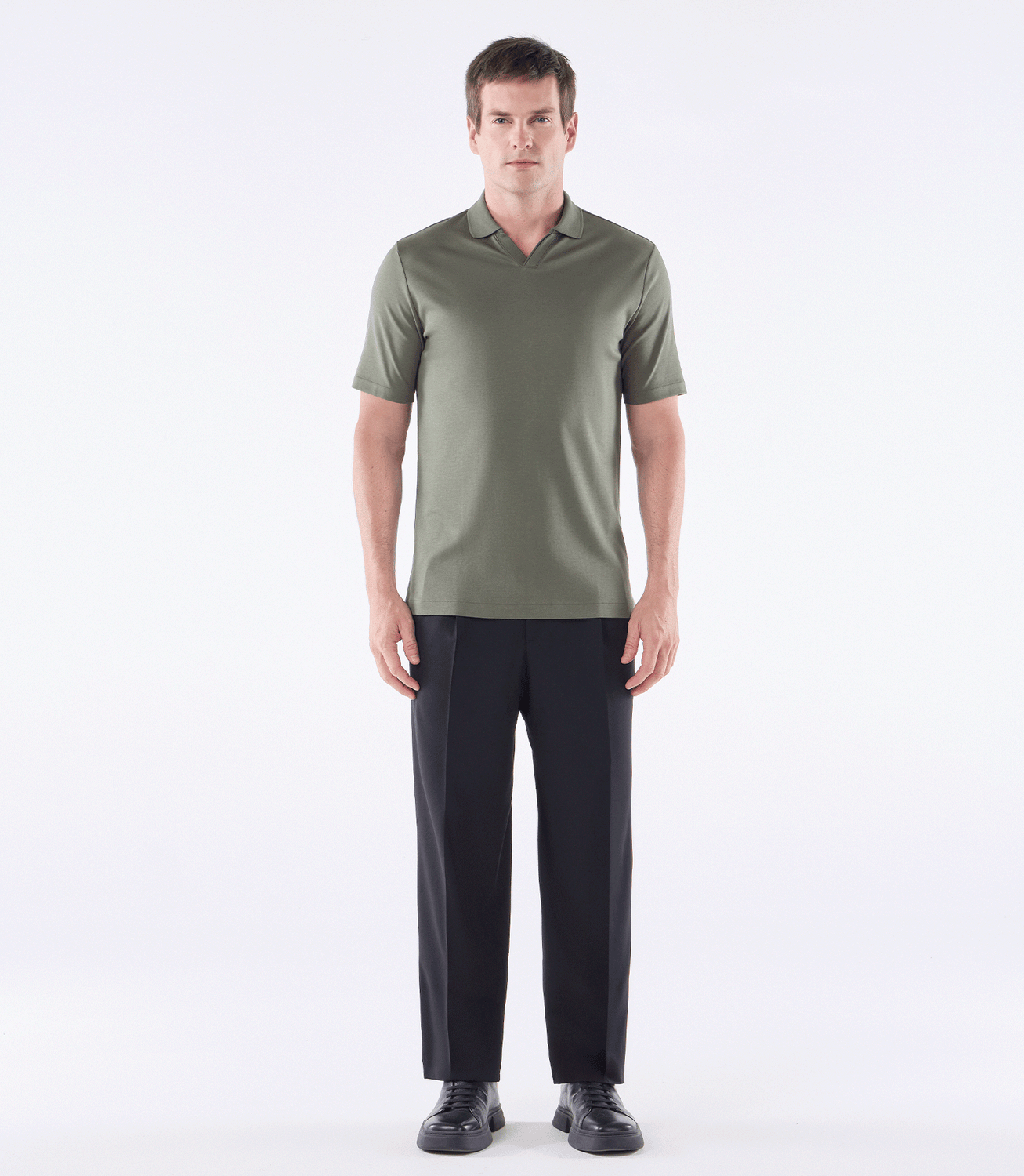 Camisa Polo Interloque 44/1 Gola V Dupla Verde – slide 2