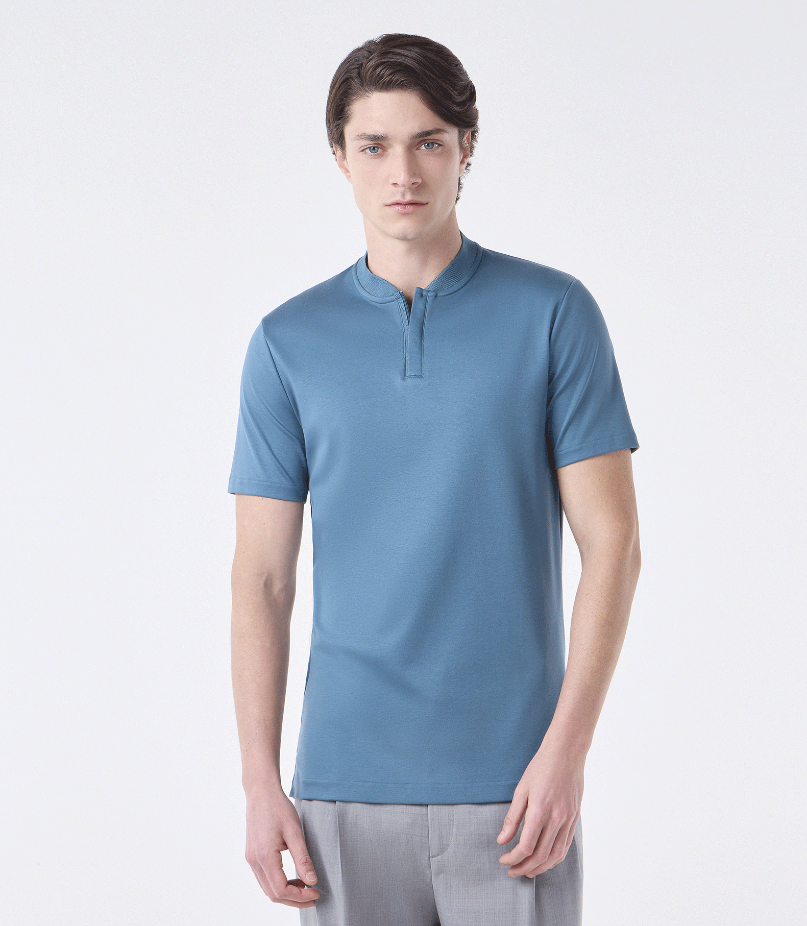 Polo Interlock Bomber com Zíper Azul