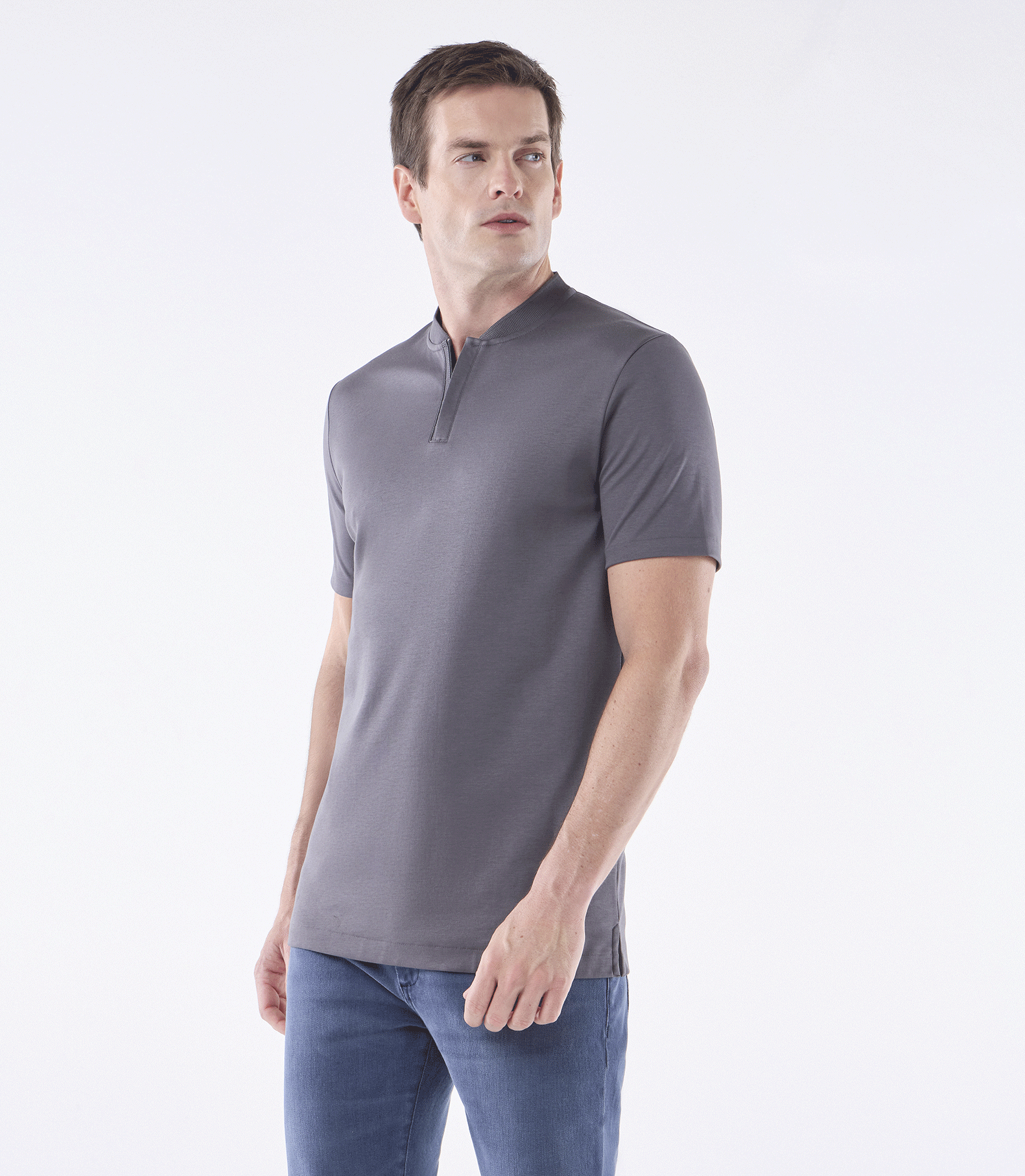 Camisa Polo Interloque Bomber Com Zíper Cinza