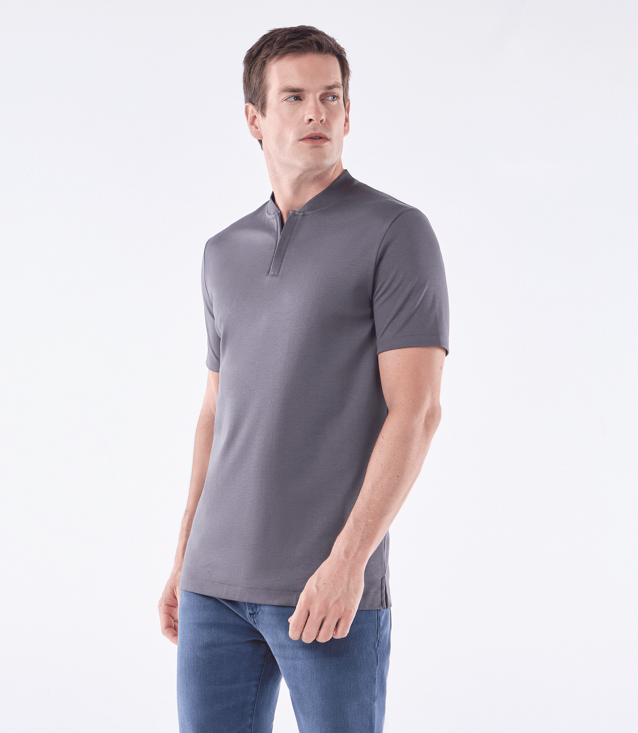 Camisa Polo Interloque Bomber Com Zíper Cinza – slide 1