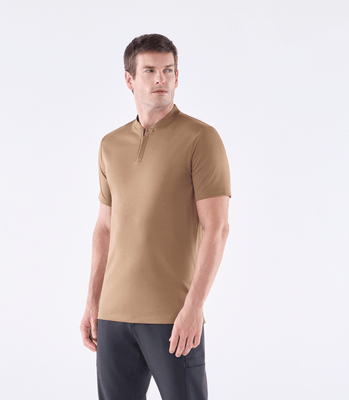 Camisa Polo Interloque Bomber Com Zíper Marrom thumbnail 1