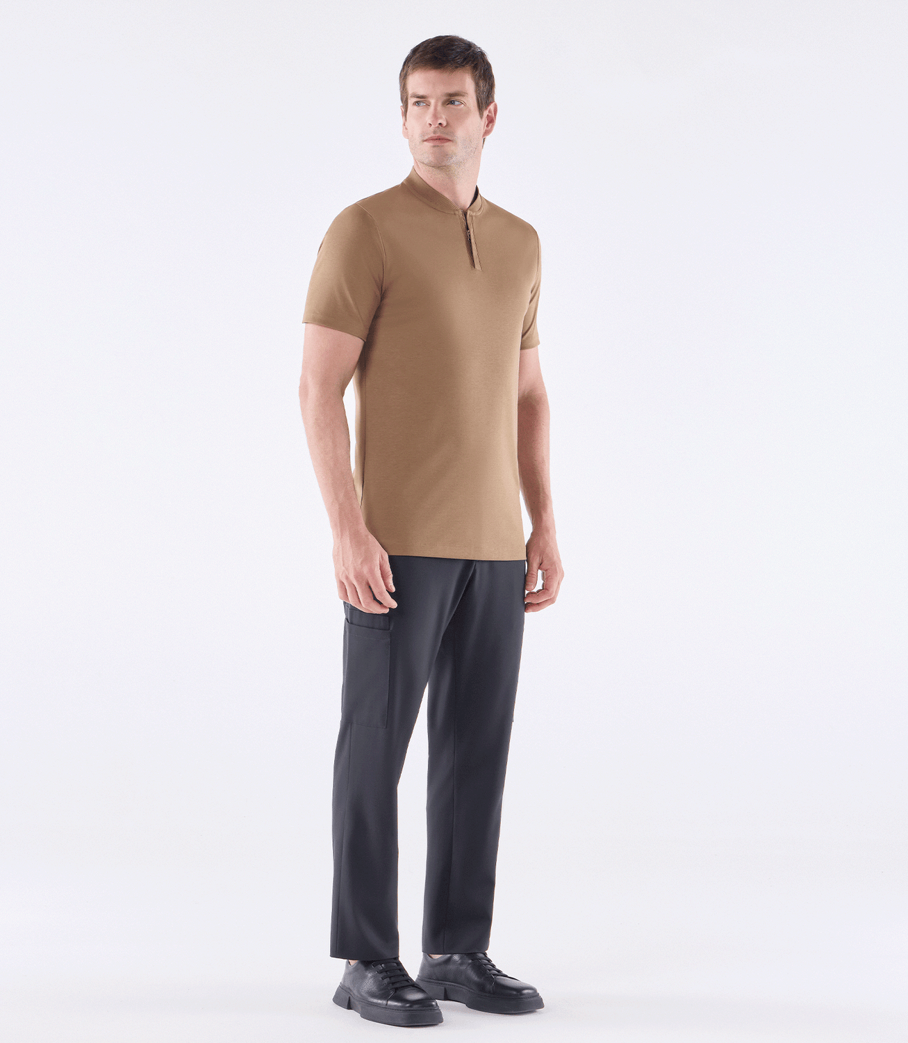 Camisa Polo Interloque Bomber Com Zíper Marrom – slide 2