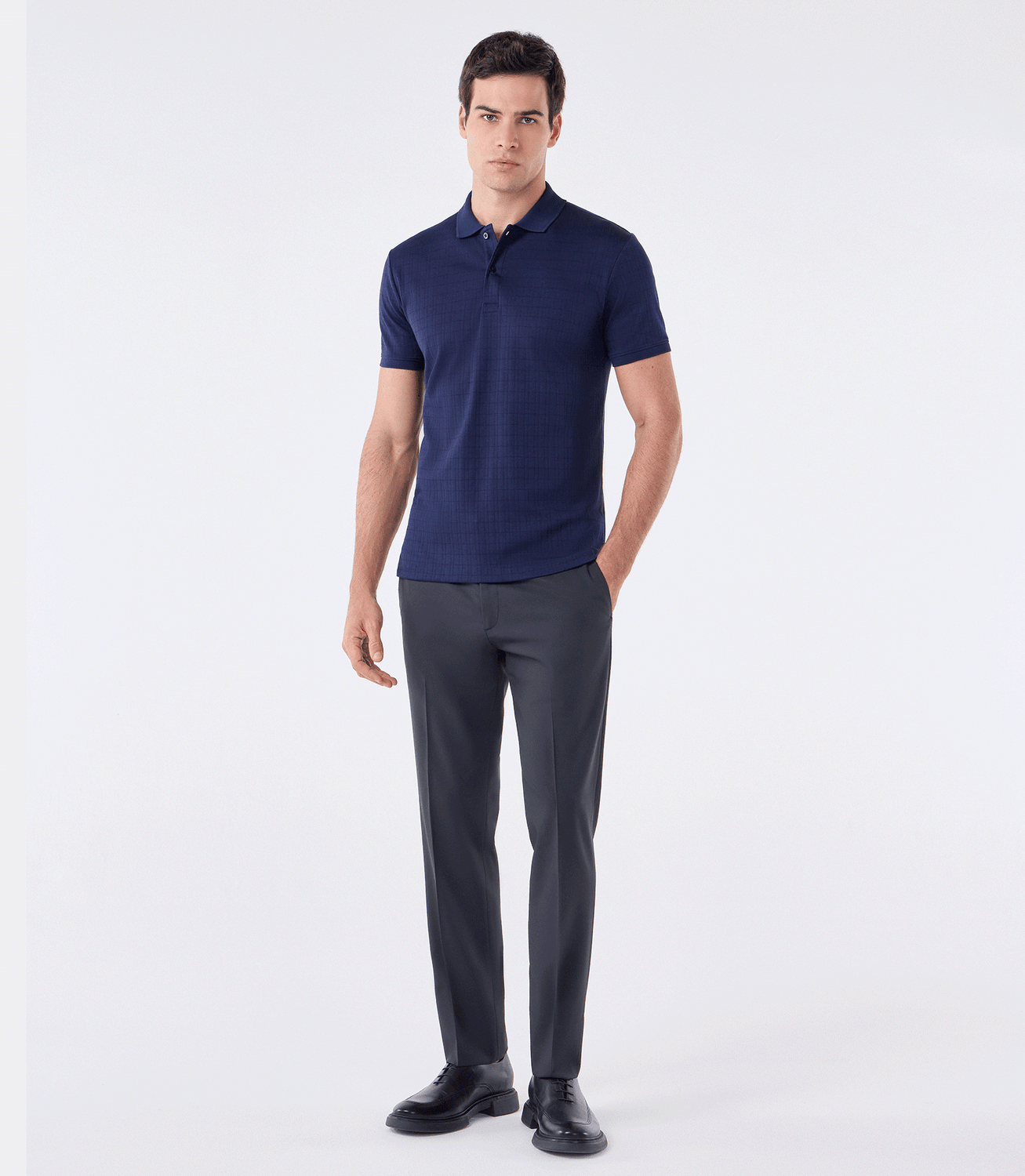 Polo Maquinetada Com Vista Simples Azul – slide 2