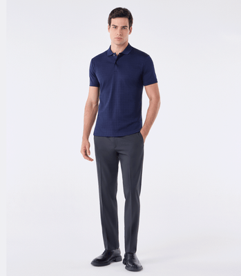 Polo Maquinetada Com Vista Simples Azul thumbnail 2