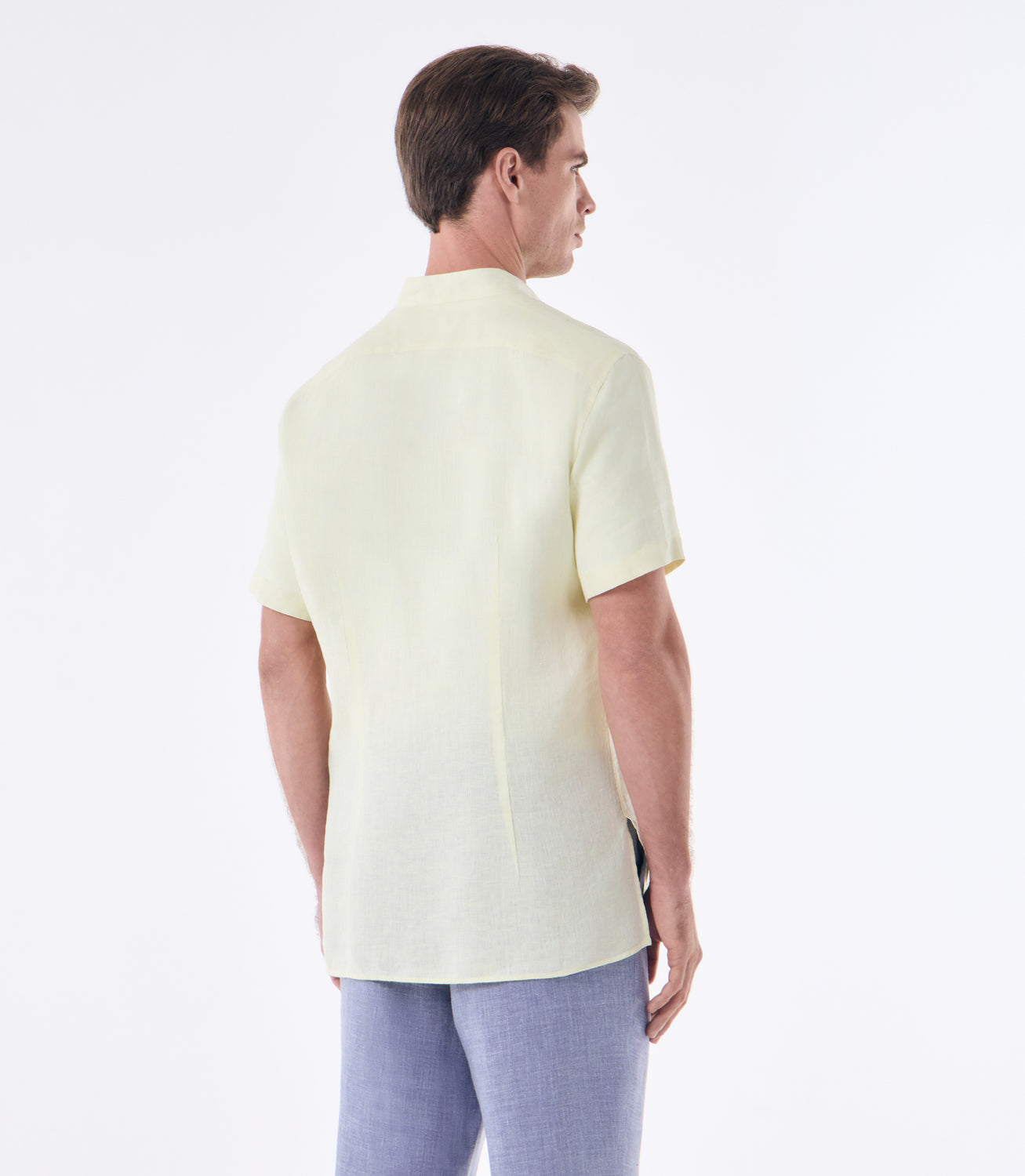Camisa de Linho Fio Tinto Gola Mao Manga Curta Amarelo – slide 3