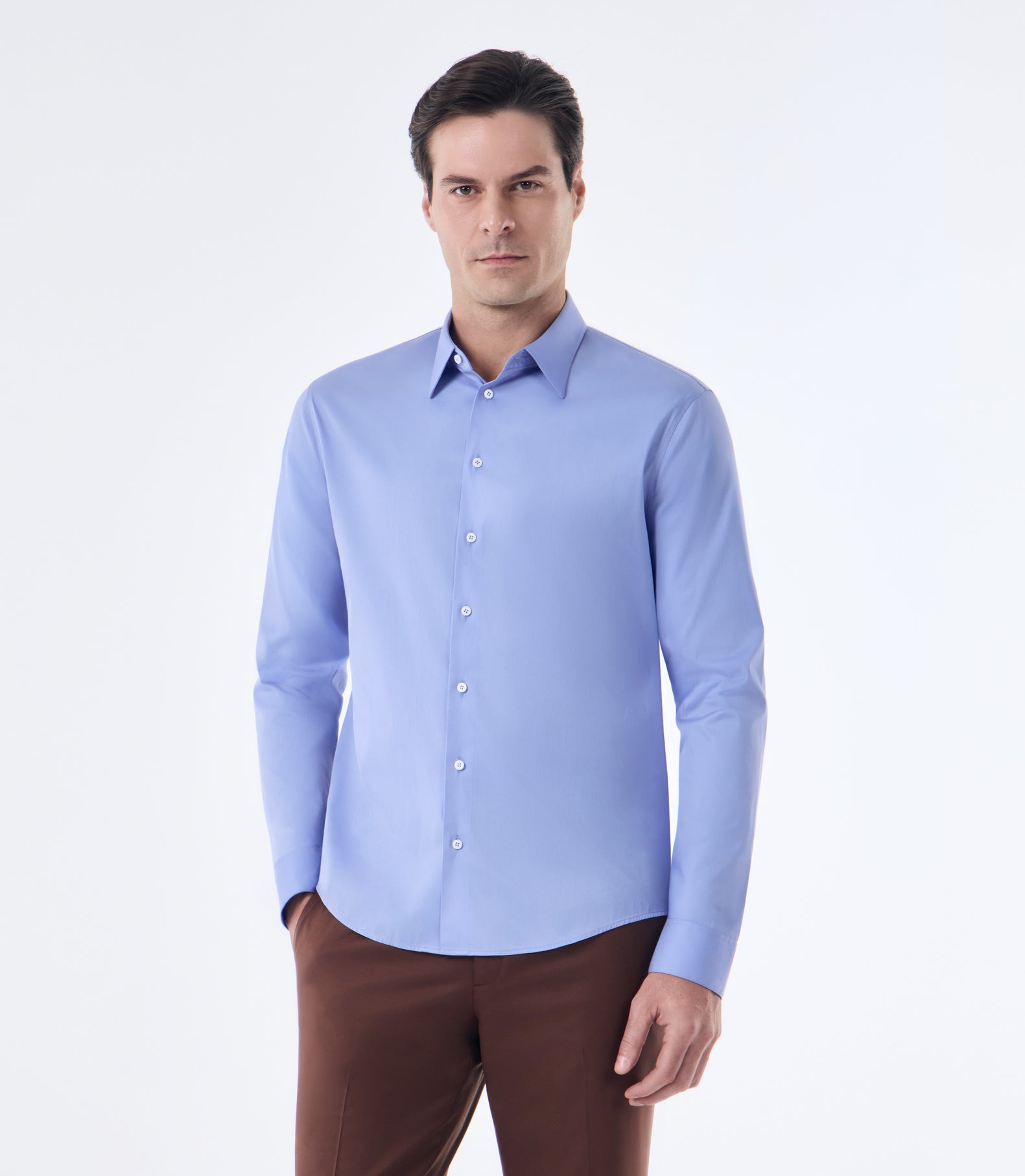 Camisa Social Lar Manga Longa Azul