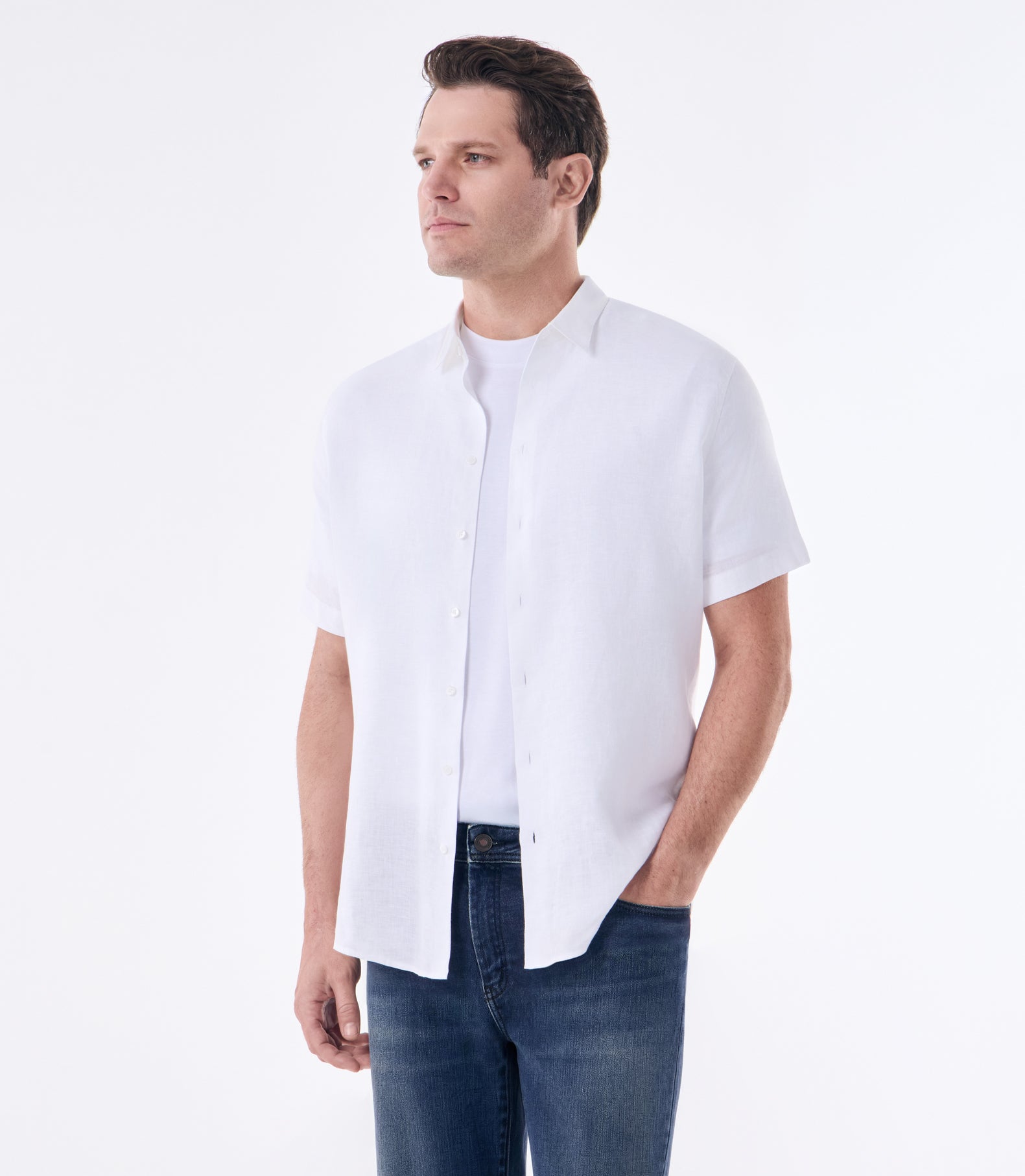 Camisa de Linho Manga Curta Branco