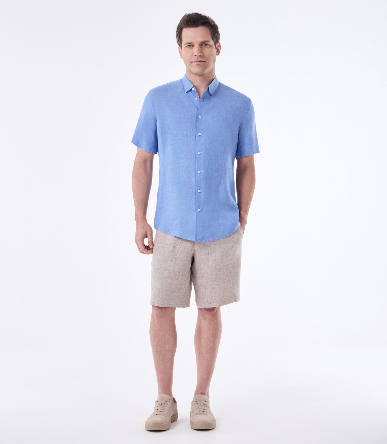 Camisa de Linho Básica Manga Curta Azul – slide 2