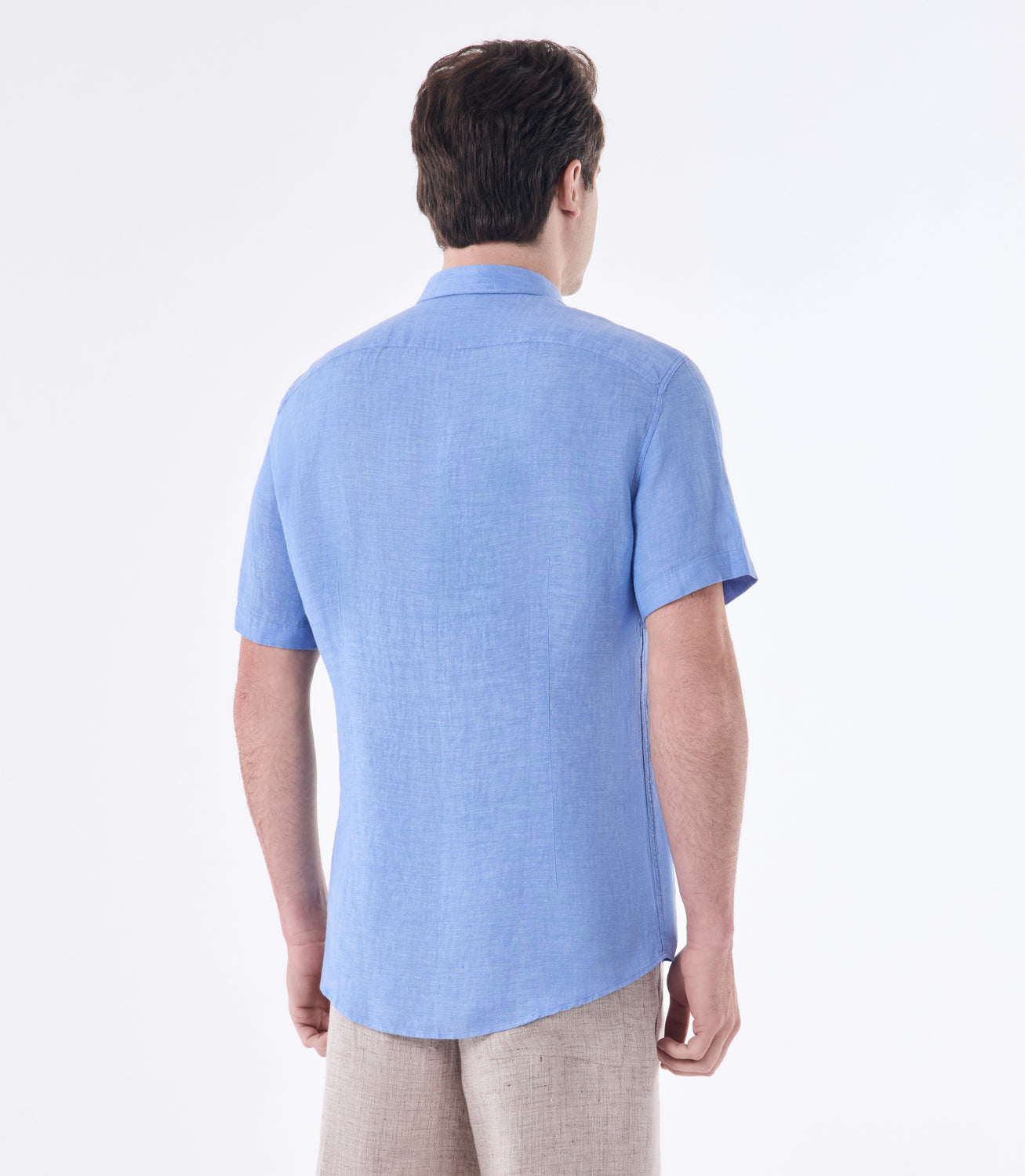 Camisa de Linho Básica Manga Curta Azul – slide 3
