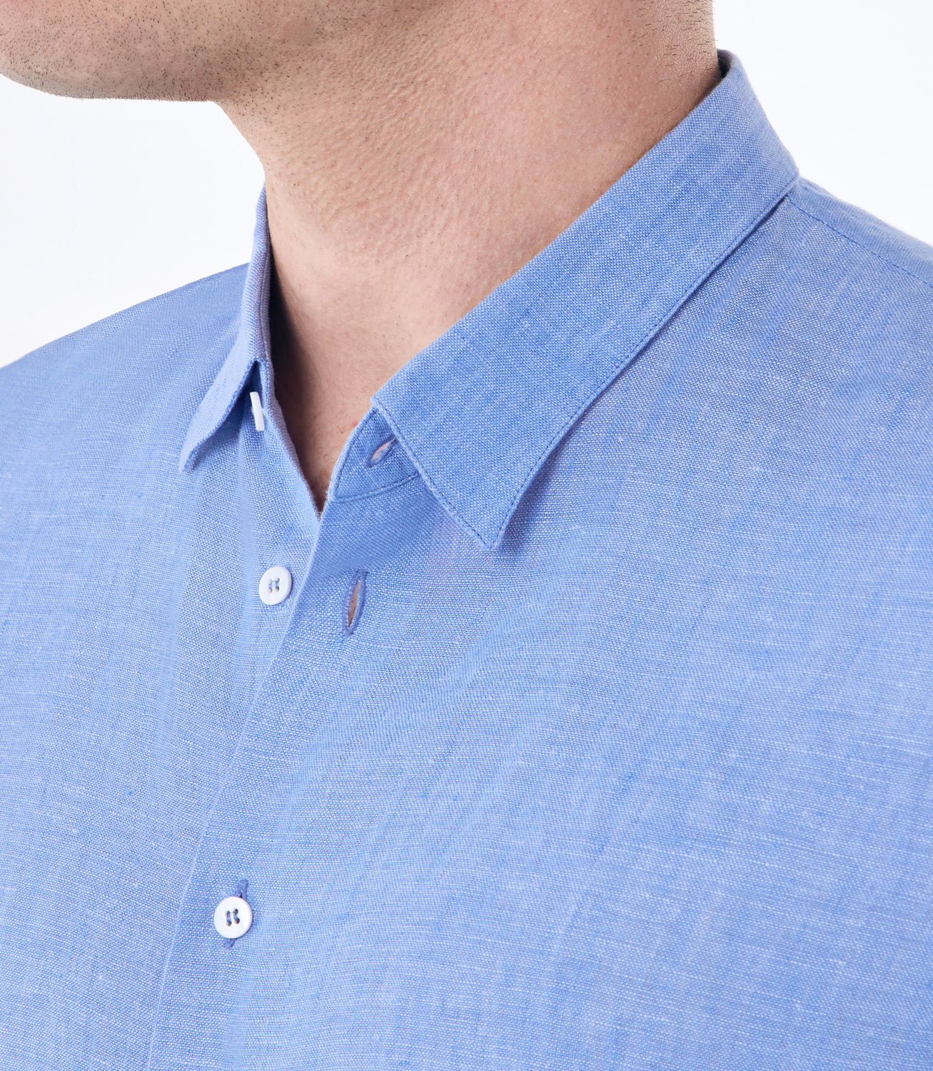 Camisa de Linho Básica Manga Curta Azul – slide 4