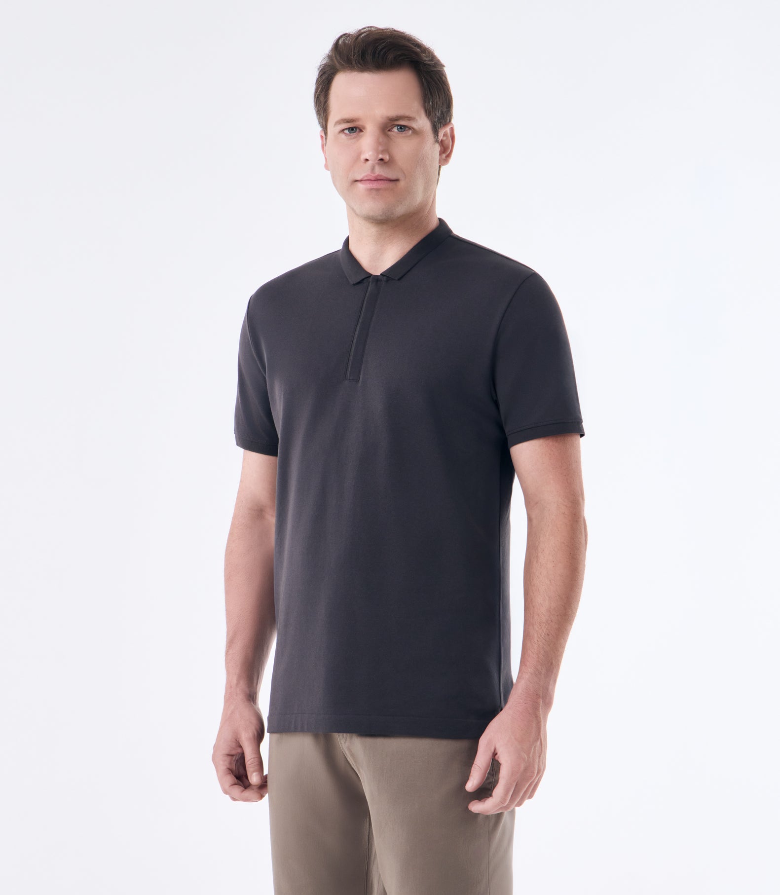 Camisa Polo Pima Zíper Gola Estreita Cinza
