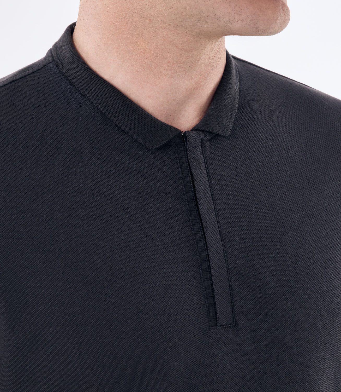 Camisa Polo Pima Zíper Gola Estreita Cinza – slide 3