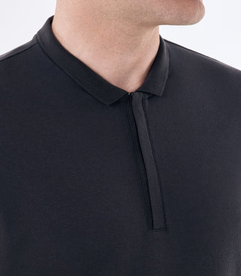 Camisa Polo Pima Zíper Gola Estreita Cinza thumbnail 3