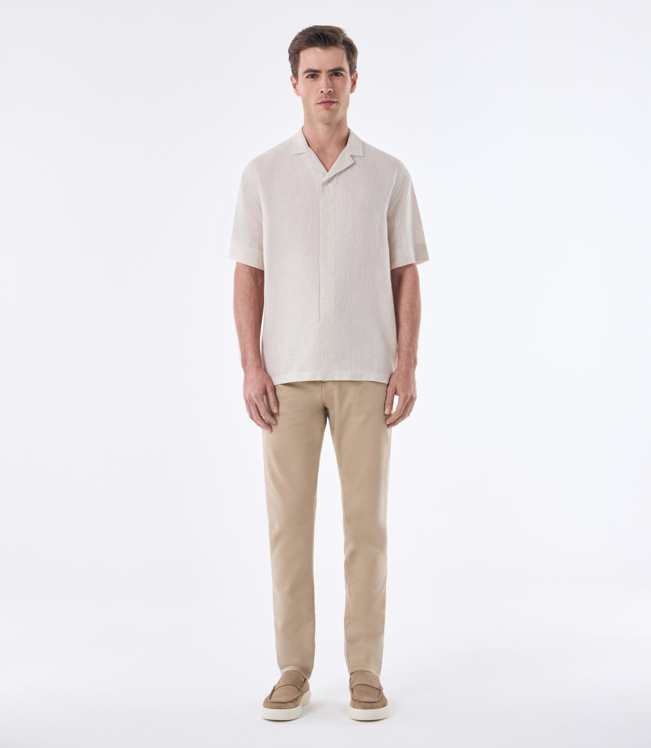 Camisa de Linho Manga Curta Box Bege – slide 2