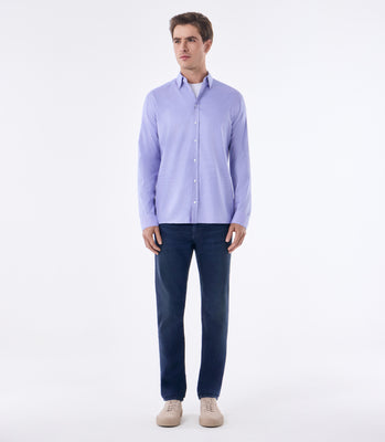 Camisa Masculina Oxford Manga Longa Microdesenho Azul thumbnail 2