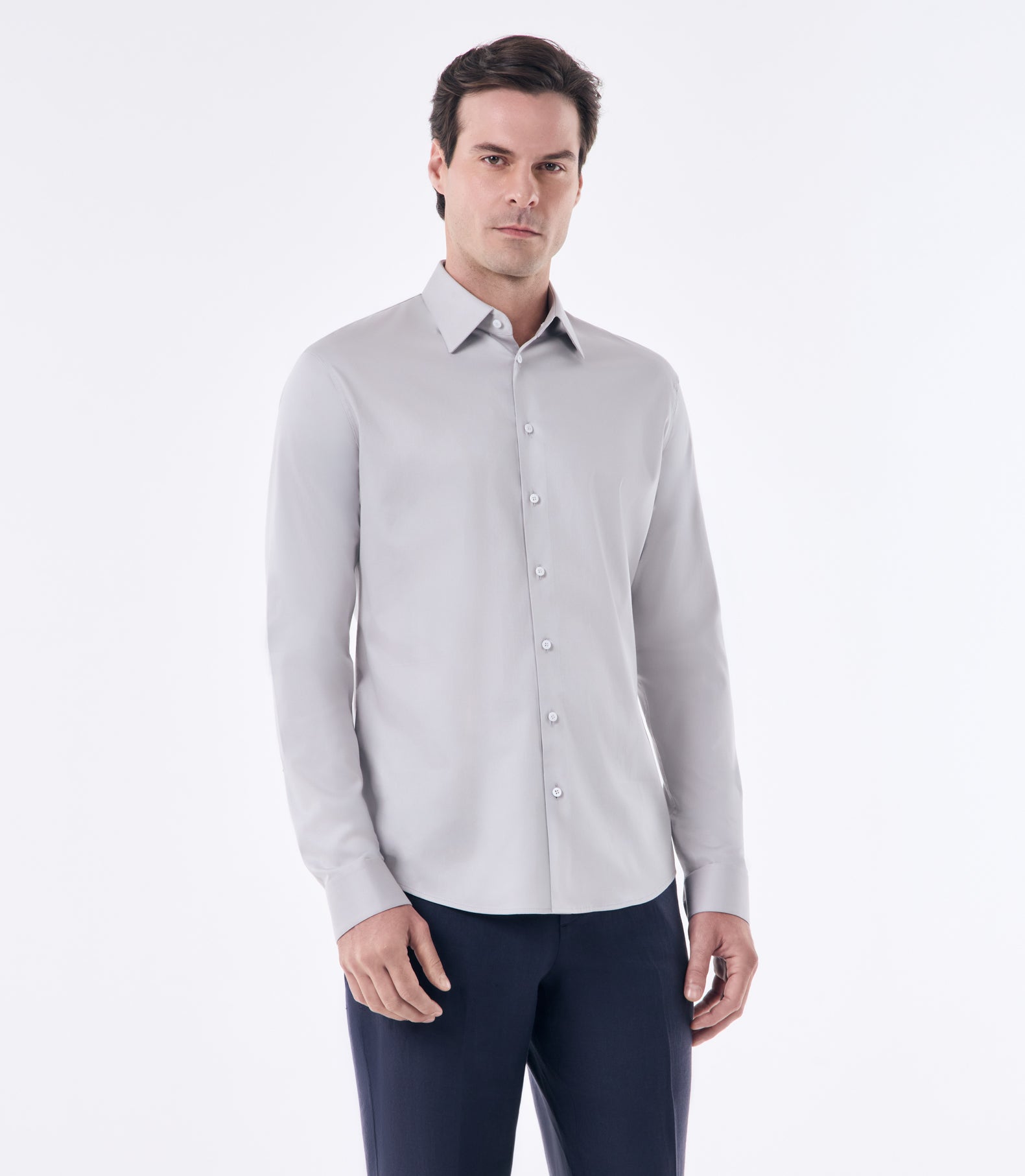 Camisa Social Lar Manga Longa Cinza